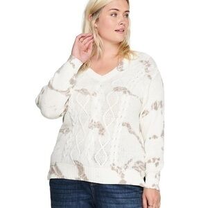 Sonoma Womens Plus Size Ivory cable Knit V Neck Sweater